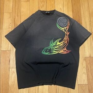 Men's Black Short-Sleeve Graphic Tee with Rainbow Shark Design